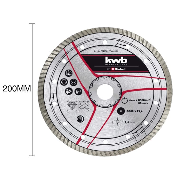 Disco corte diamantado turbo ø 25.4mm x ø 200mm