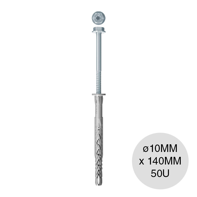 Fijacion estructuras SXRL FUS c/tornillo cabeza hexagonal acero zincado ø 10mm x 140mm caja x 50u