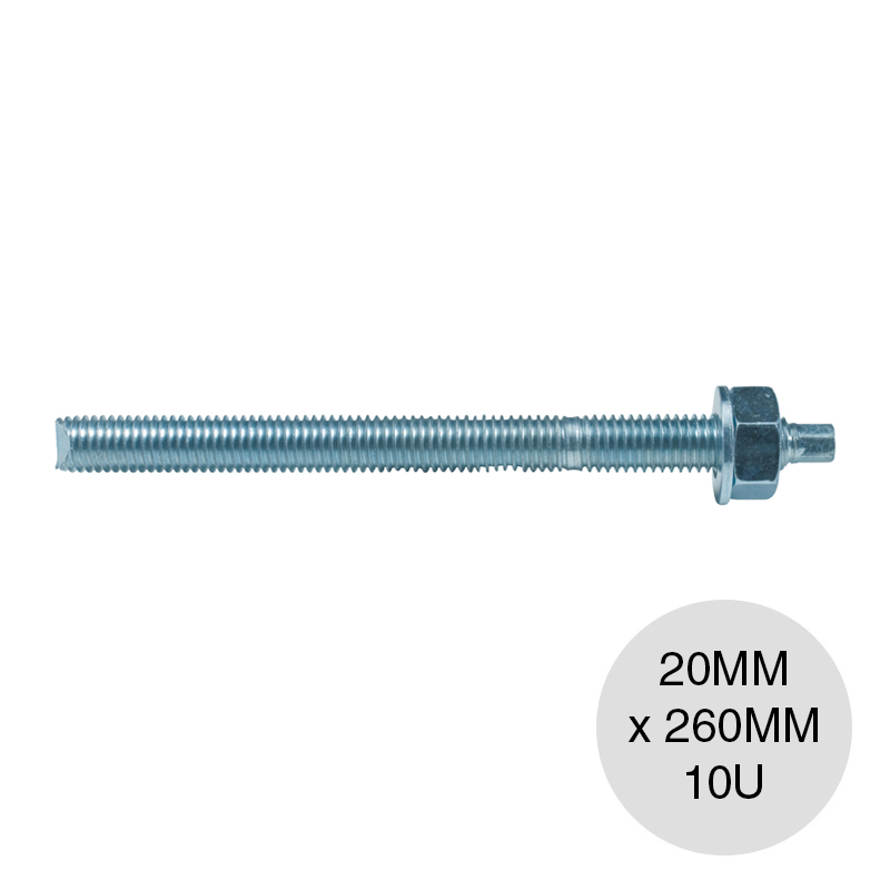 Varilla roscada anclaje galvanizado c/tuerca y arandela FTR 20mm x 260mm caja x 10u