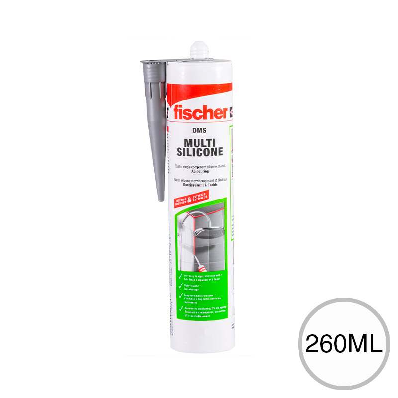 Sellador silicona acetica c/funguicida DMS exterior interior blanco cartucho x 260ml