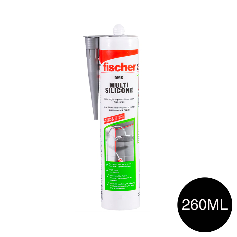 Sellador silicona acetica c/funguicida DMS exterior interior negro cartucho x 260ml