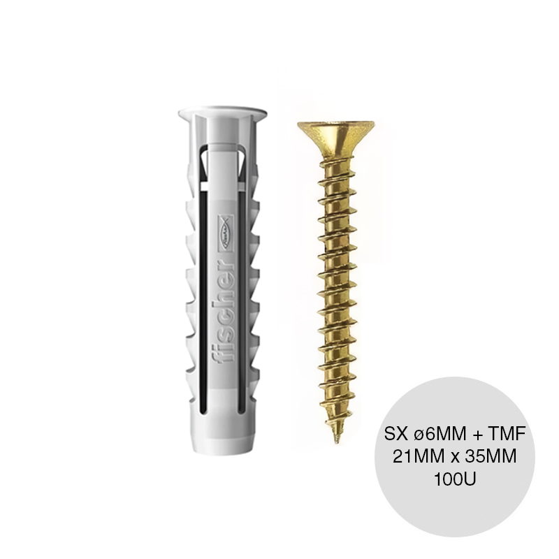 Kit taco tarugo nylon SX c/tope arandela expansion ø 6mm x 30mm + Tornillo TMF 21mm x 35mm bolsa x 100u