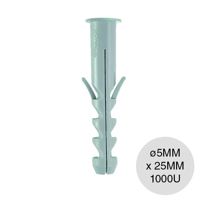 Taco tarugo nylon SA c/tope arandela ø 5mm x 25mm bolsa x 1000u