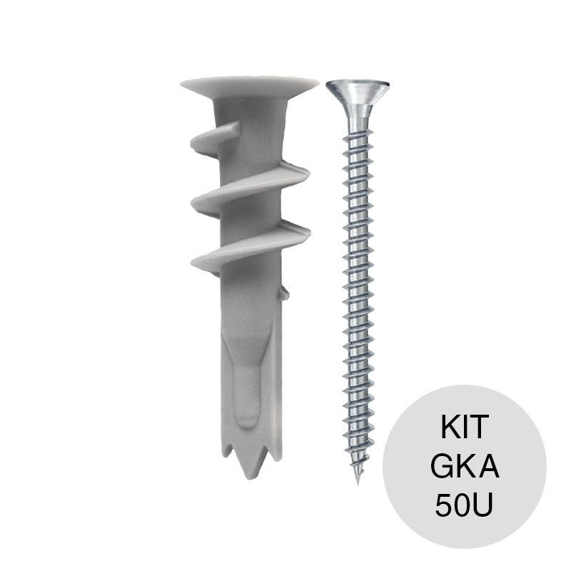 Kit taco tarugo nylon GKA autoroscante placa yeso + Tornillo TMF 20mm x 25mm caja x 50u