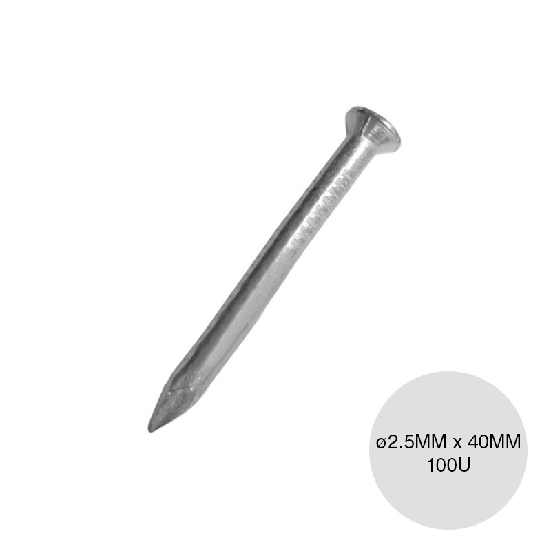 Clavo cabeza plana punta paris CP240 acero ø 2.5mm x 40mm caja x 100u