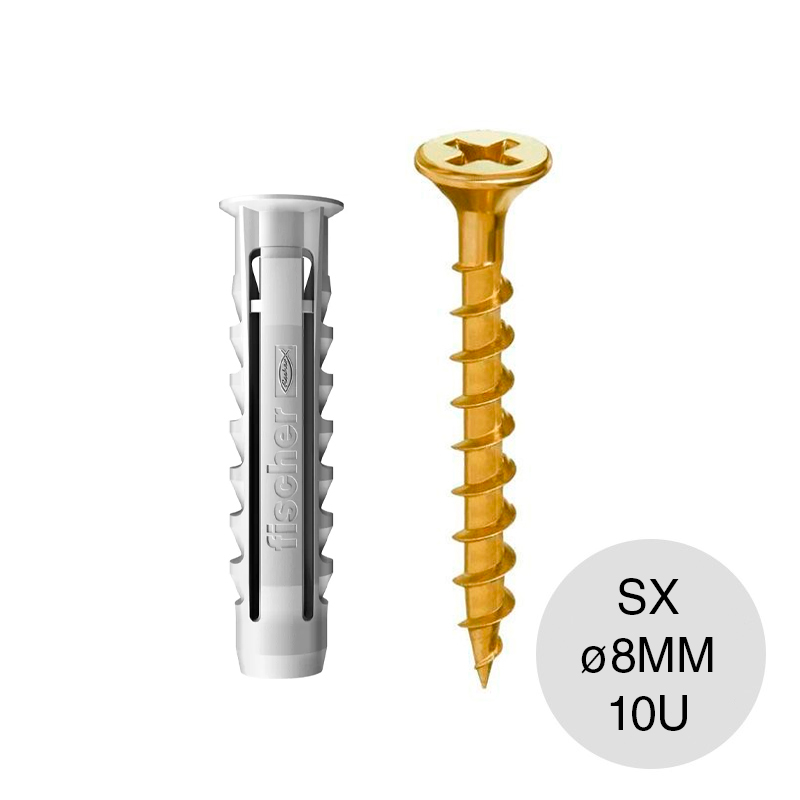 Kit taco tarugo nylon SX c/tope arandela expansion ø 8mm + Tornillo TMF ø 5mm x 45mm blister x 10u