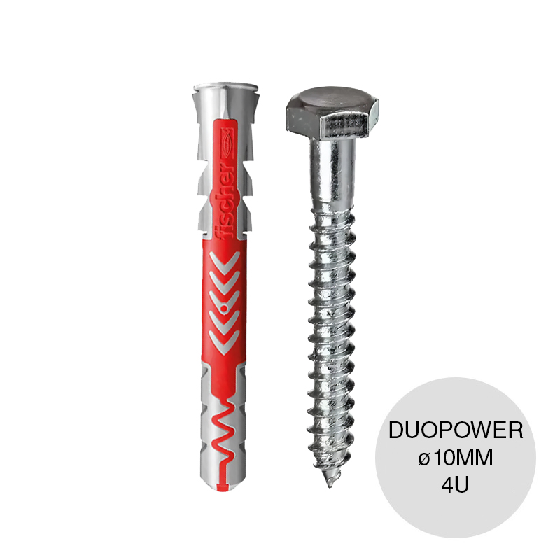 Kit taco tarugo DuoPower bicomponente ø 10mm x 80mm + Tornillo tirafondo blister x 4u