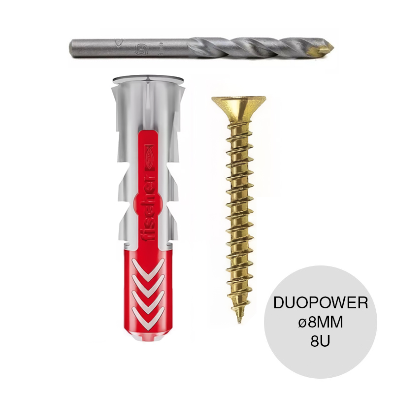 Kit taco tarugo DuoPower bicomponente ø 8mm x 40mm + Tornillo TMF ø 5mm x 45mm + Mecha WHS ø 8mm blister x 8u
