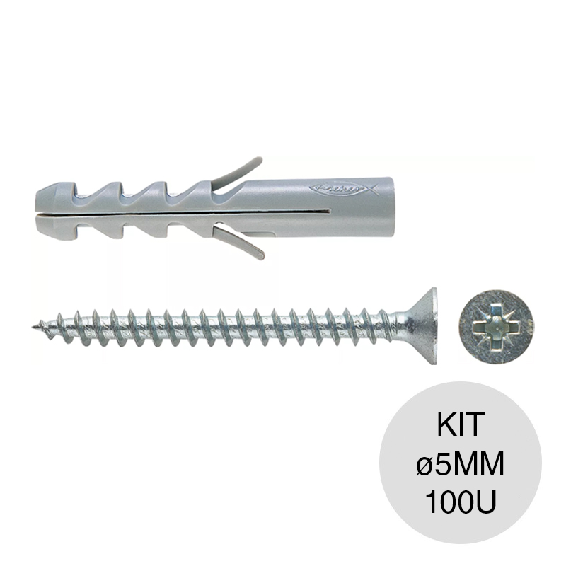 Kit taco tarugo S 5 nylon s/tope ø 5mm + Tornillo TMF ø 3.5mm x 30mm bolsa x 100u