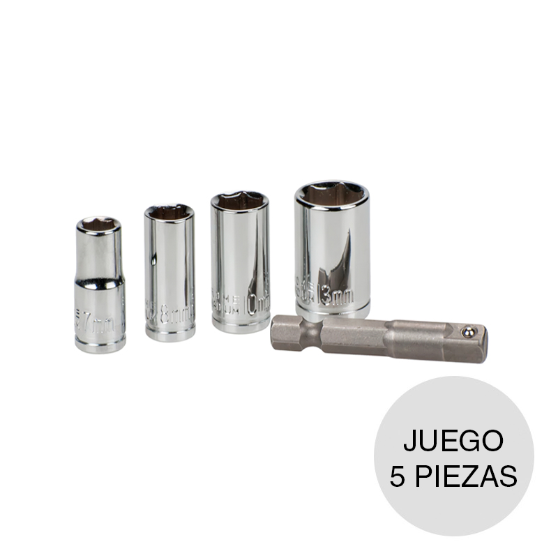 Juego tubos c/adaptador vastago 1/4'' cromo vanadio pack x 5 piezas