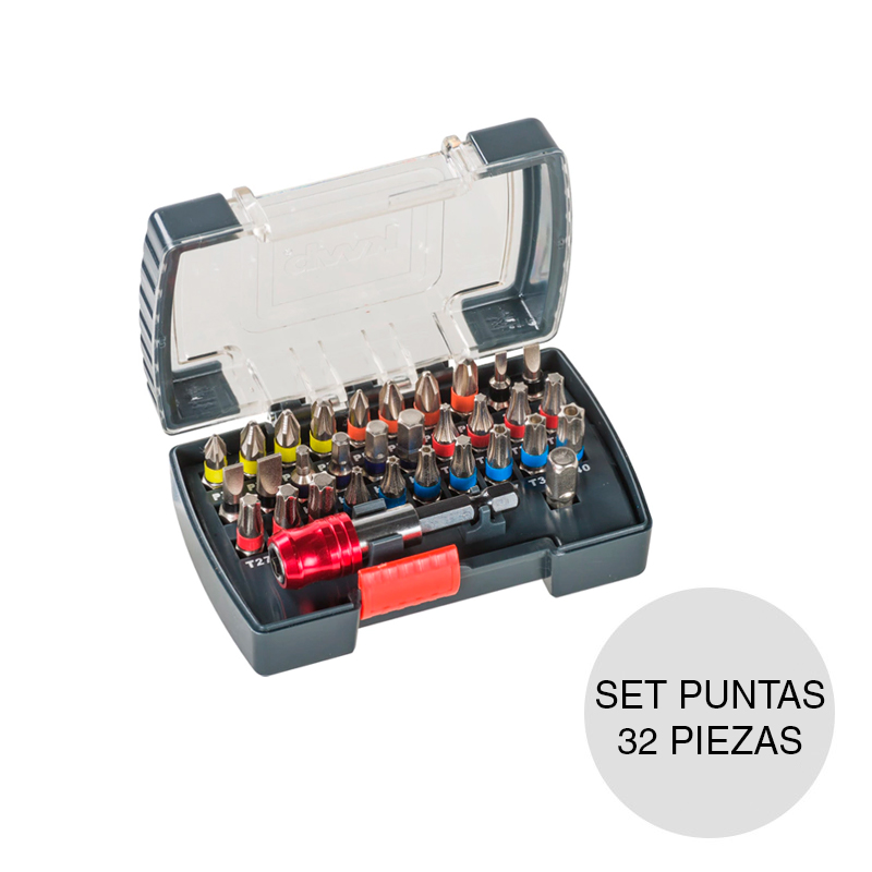 Juego puntas acero encastre hexagonal 1/4" caja x 32 piezas