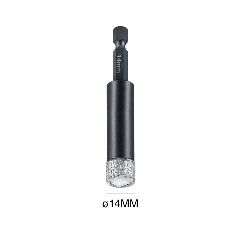Sierra corona p/taladro revestida de diamante corte seco ø 14mm encastre hexagonal 1/4"