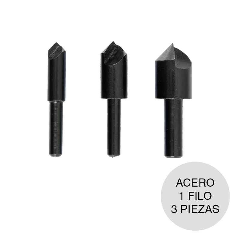 Juego avellanadores p/madera acero 1 filo blister x 3 piezas