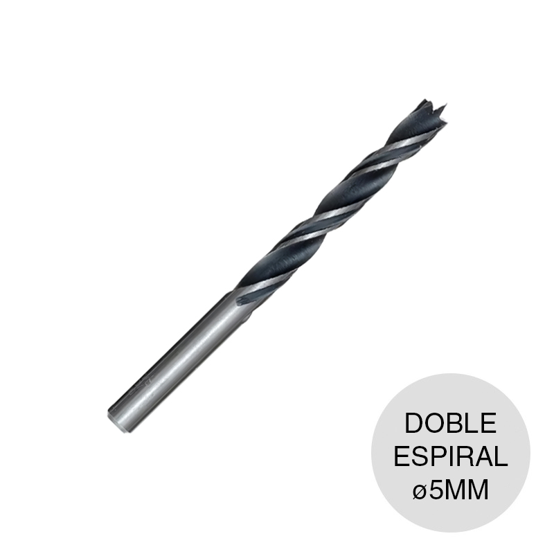 Broca doble espiral p/madera vastago cilindrico ø 5mm