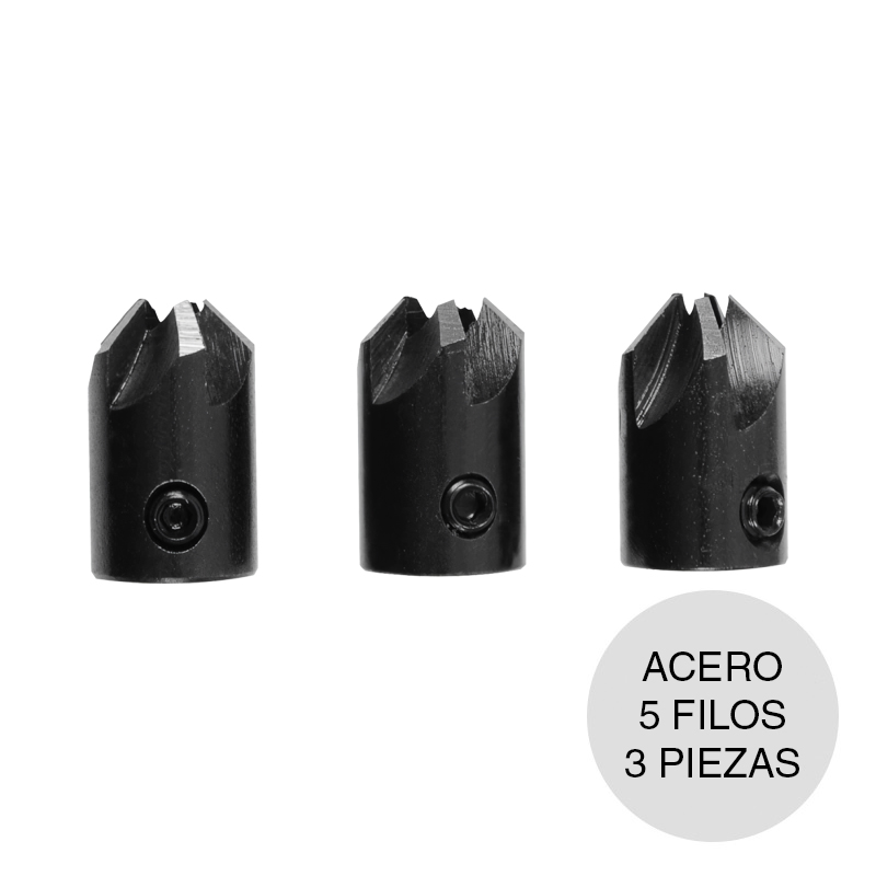 Juego avellanadores p/madera acero 5 filos blister x 3 piezas