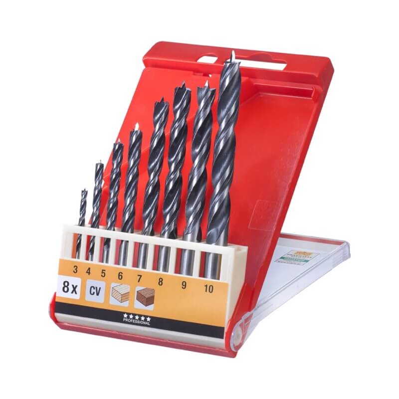 Set mechas p/madera acero cromo vanadio vastago cilindrico pack x 8 piezas