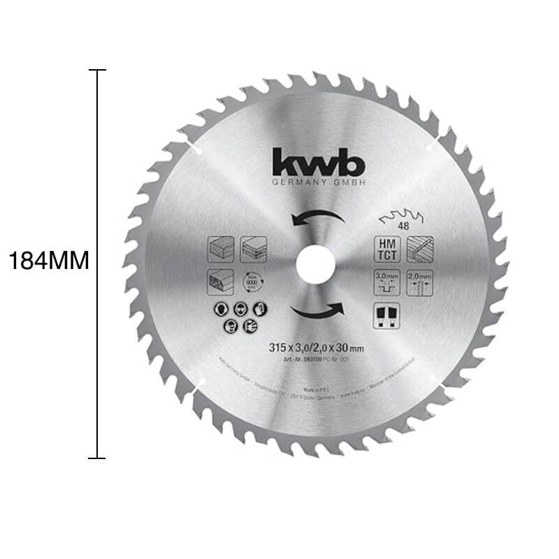 Disco sierra circular corte madera 60D widia ø 16mm x ø 184mm - ø7 1/4"