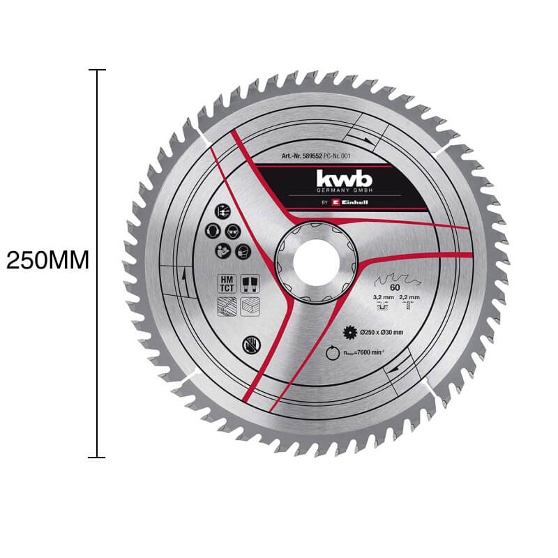 Disco sierra circular corte madera 60D widia ø 30mm x ø 250mm