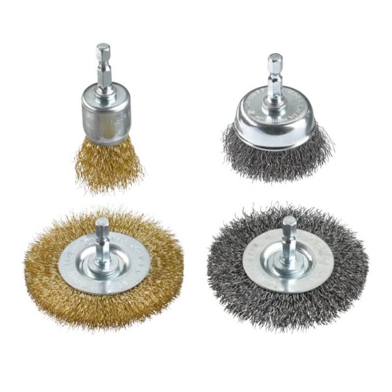 Set cepillos alambre ondulado p/taladro pack x 4 piezas