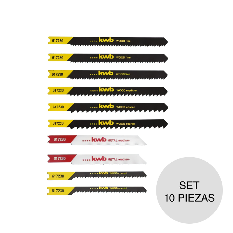 Set hojas sierra caladora p/madera y metal encastre universal blister x 10 piezas