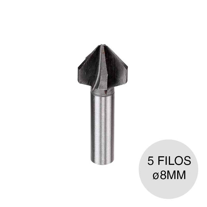 Avellanador 5 filos acero HSS 90º encastre redondo ø 8mm ø 8mm