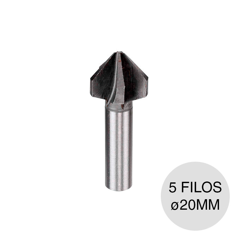 Avellanador 5 filos acero HSS 90º encastre redondo ø 8mm ø 20mm