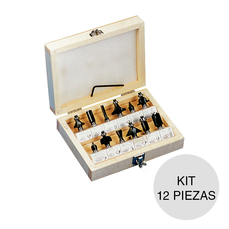 Kit accesorios p/fresadora router metal duro vastago ø 8mm caja x 12 piezas