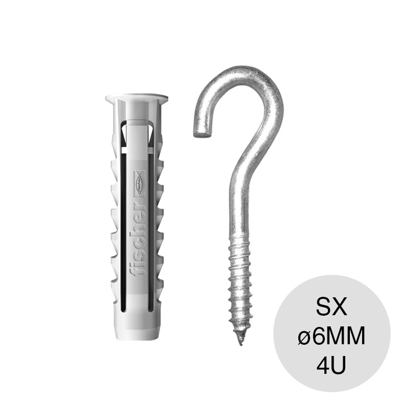 Kit taco tarugo nylon SX c/tope arandela expansion ø 6mm + Piton abierto P1/6 blister x 4u