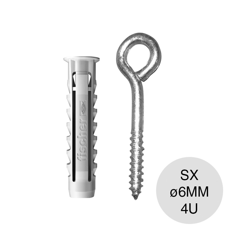 Kit taco tarugo nylon SX c/tope arandela expansion ø 6mm + Piton cerrado P3/6 blister x 4u
