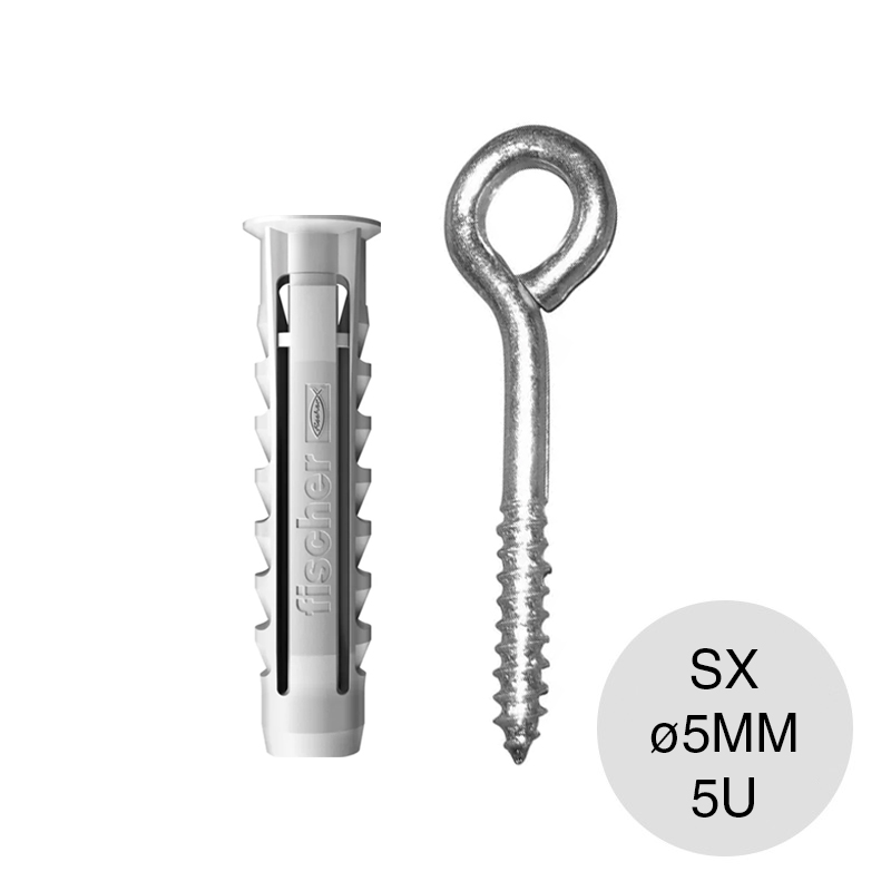 Kit taco tarugo nylon SX c/tope arandela expansion ø 5mm + Piton cerrado P3/5 blister x 5u